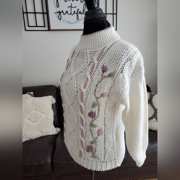 Kimberly Hope NWT Vintage 90's Boho Chic Floral Embroidered Sweater Size M - Picture 2 of 12